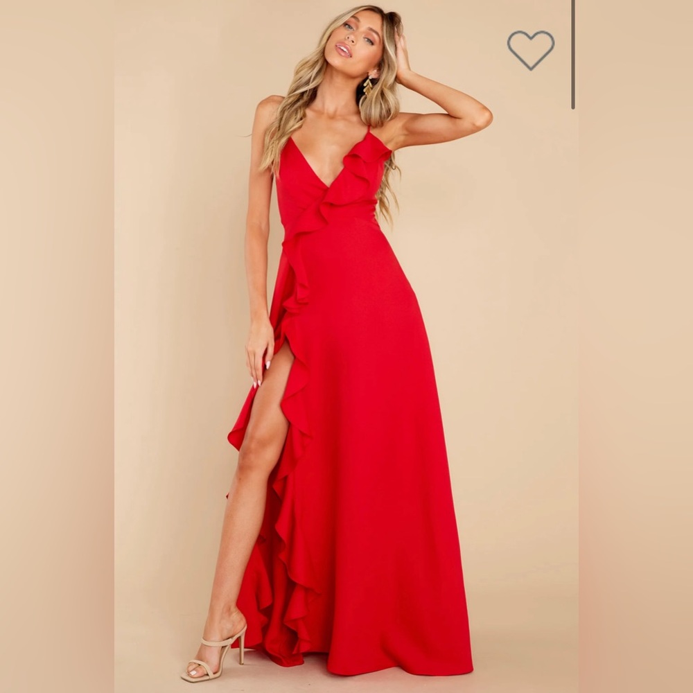 Red Dress Boutique: More to Come red maxi dress - ruffle & lace up back detail